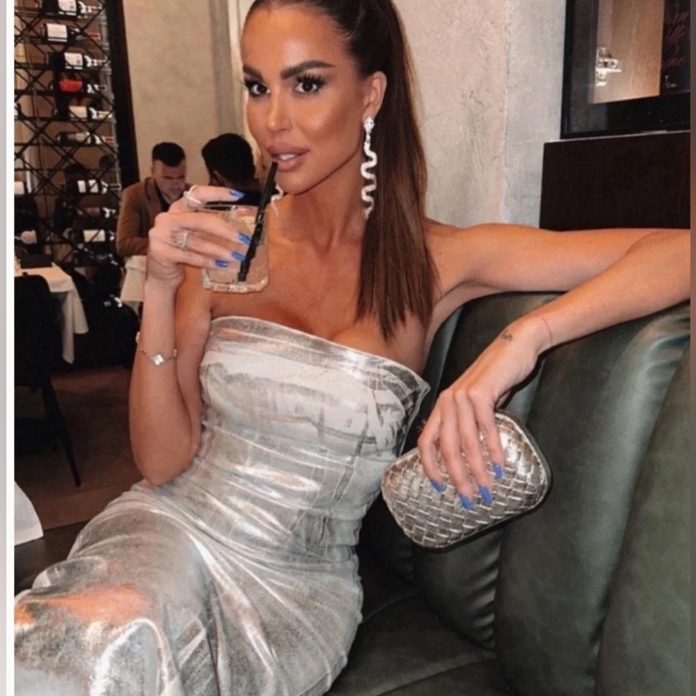 Zara Silver Strapless Dress - Picture 9 of 16